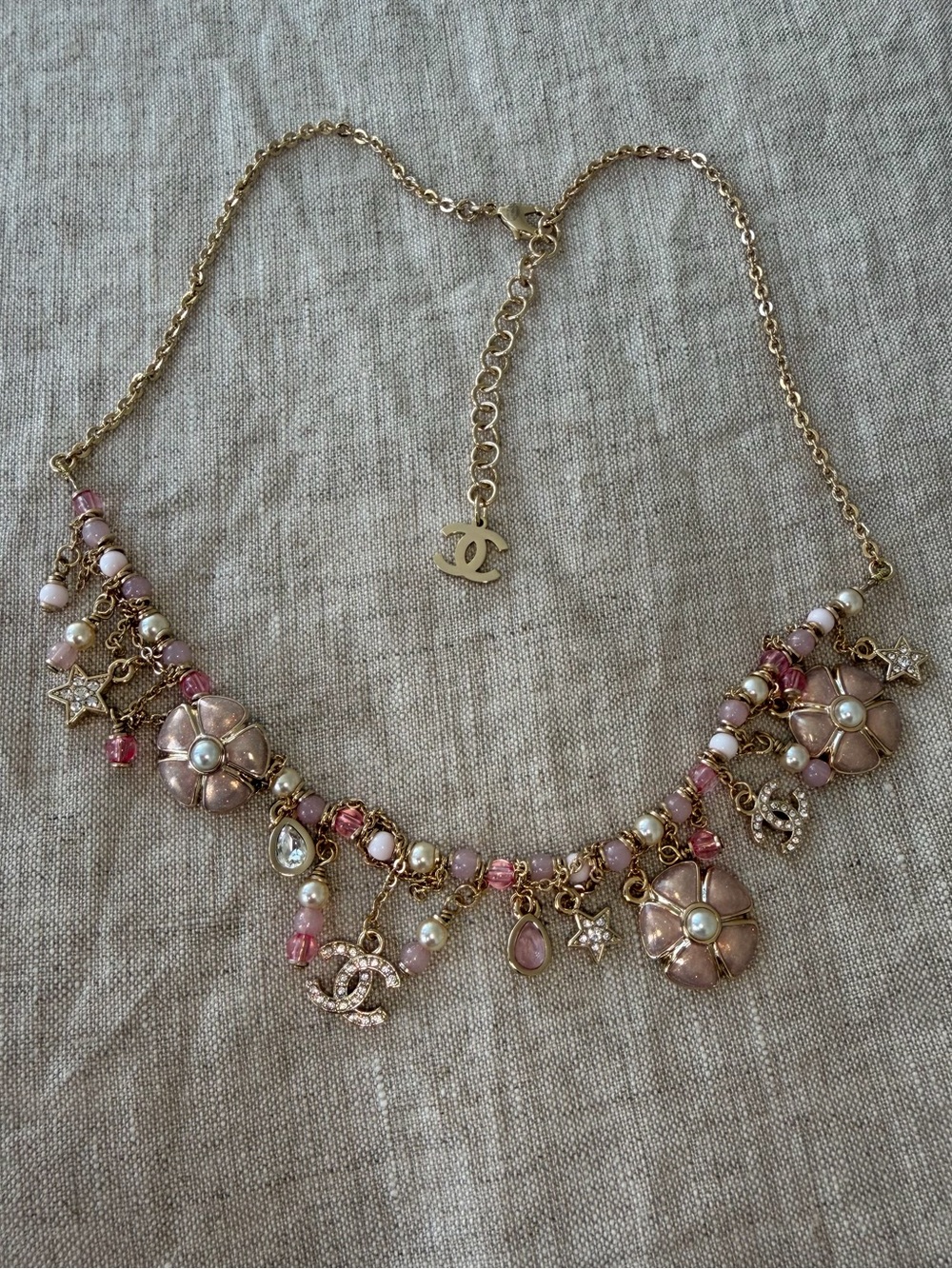🌸CHANEL Gold Chain Necklace with Pink Floral Charms🌸 - Picture 8 of 9
